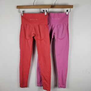 New NVGTN Spellout Compression High Waist Butt Shadow Ankle Leggings Lot of 2